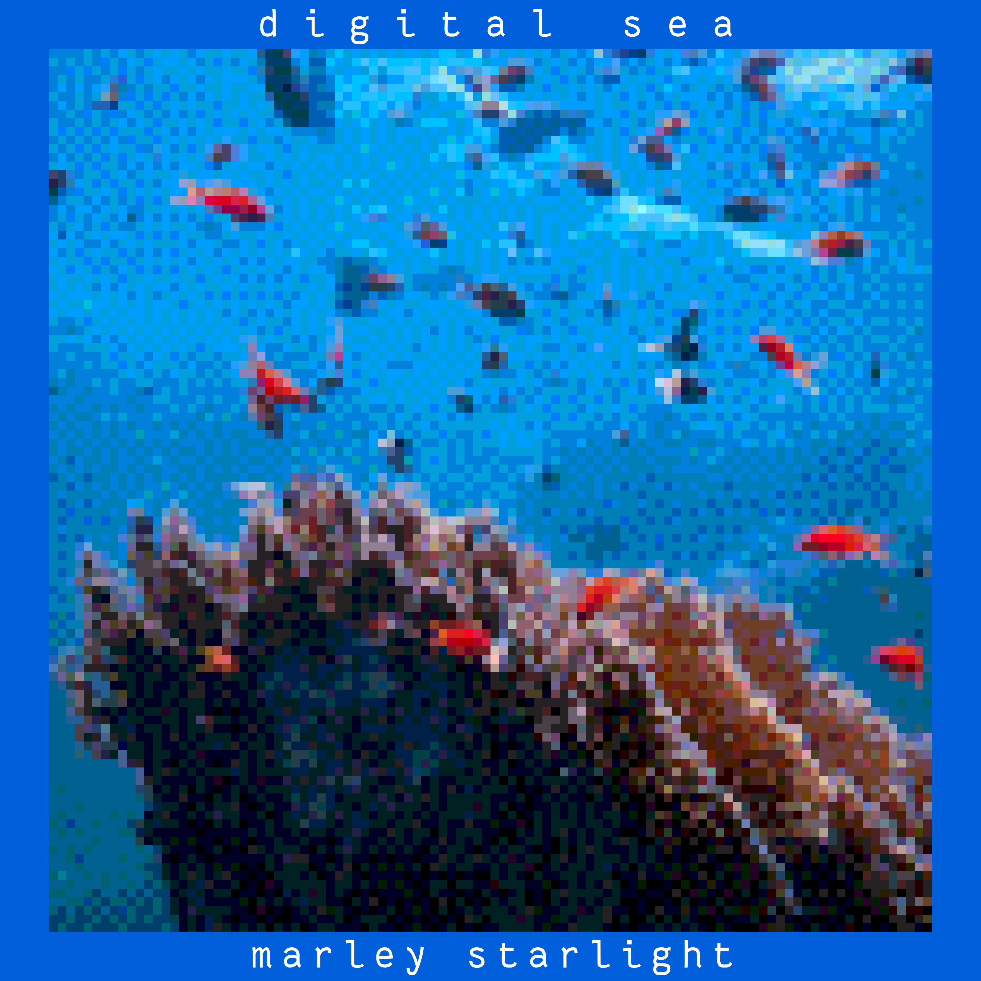 Cover art for Digital Sea by Marley Starlight: a pixelated image of fish underwater.